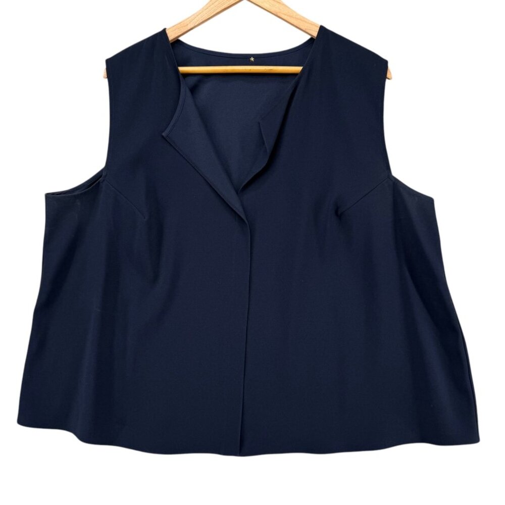RTW Charleston Blouse Womens Navy Blue Sleeveless V Neck Size XL